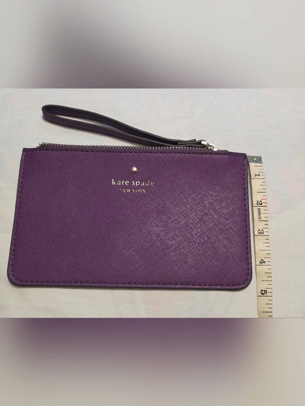 Kate Spade New York Purple Saffiano Leather Zip Wristlet Pouch